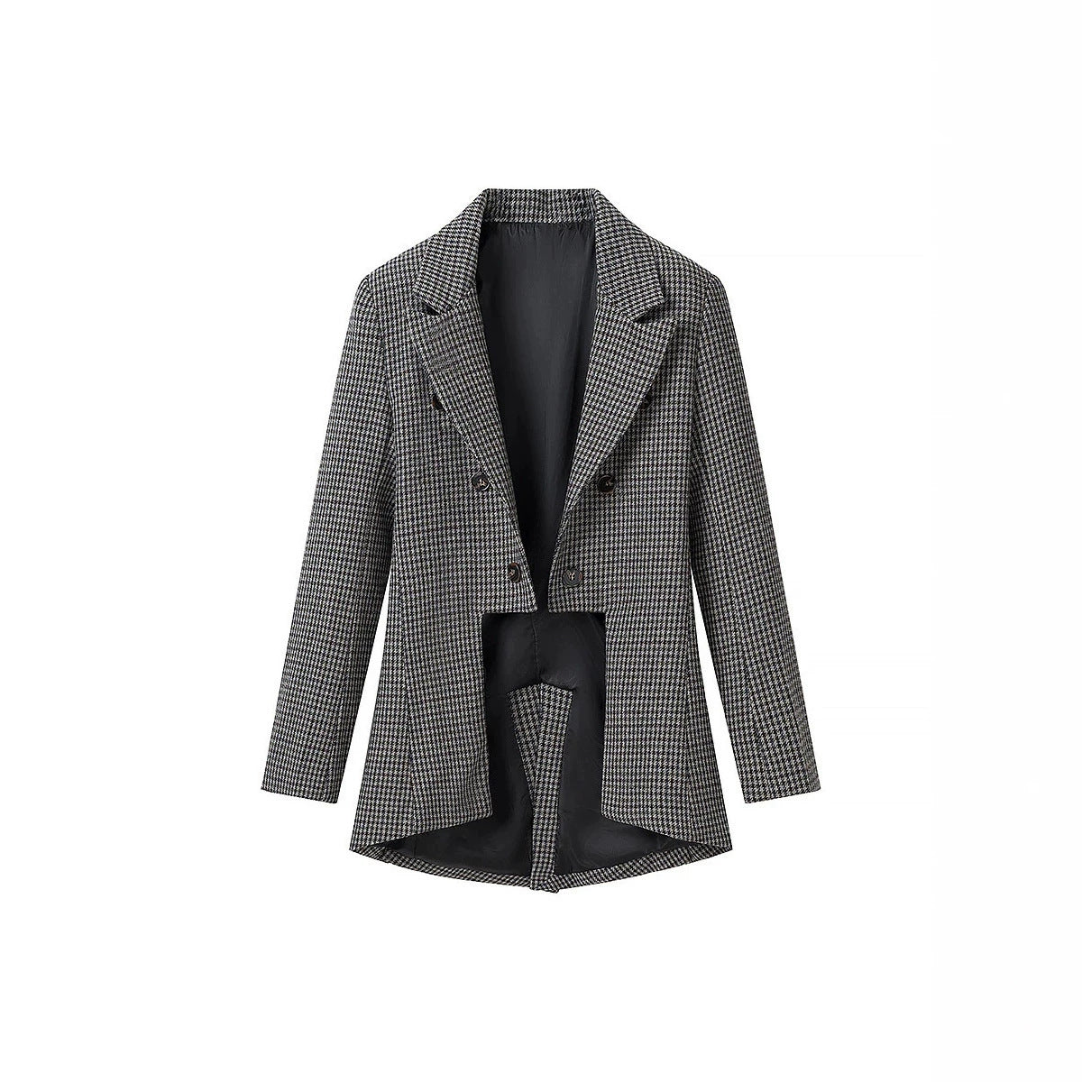 Ladies Short-Cut Houndstooth Blazer with Tailcoat Look Chichicherry
