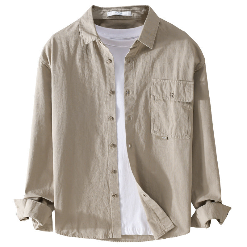 Men's Versatile Cotton Overshirt with Flap Pocket and Relaxed Fit Chichicherry