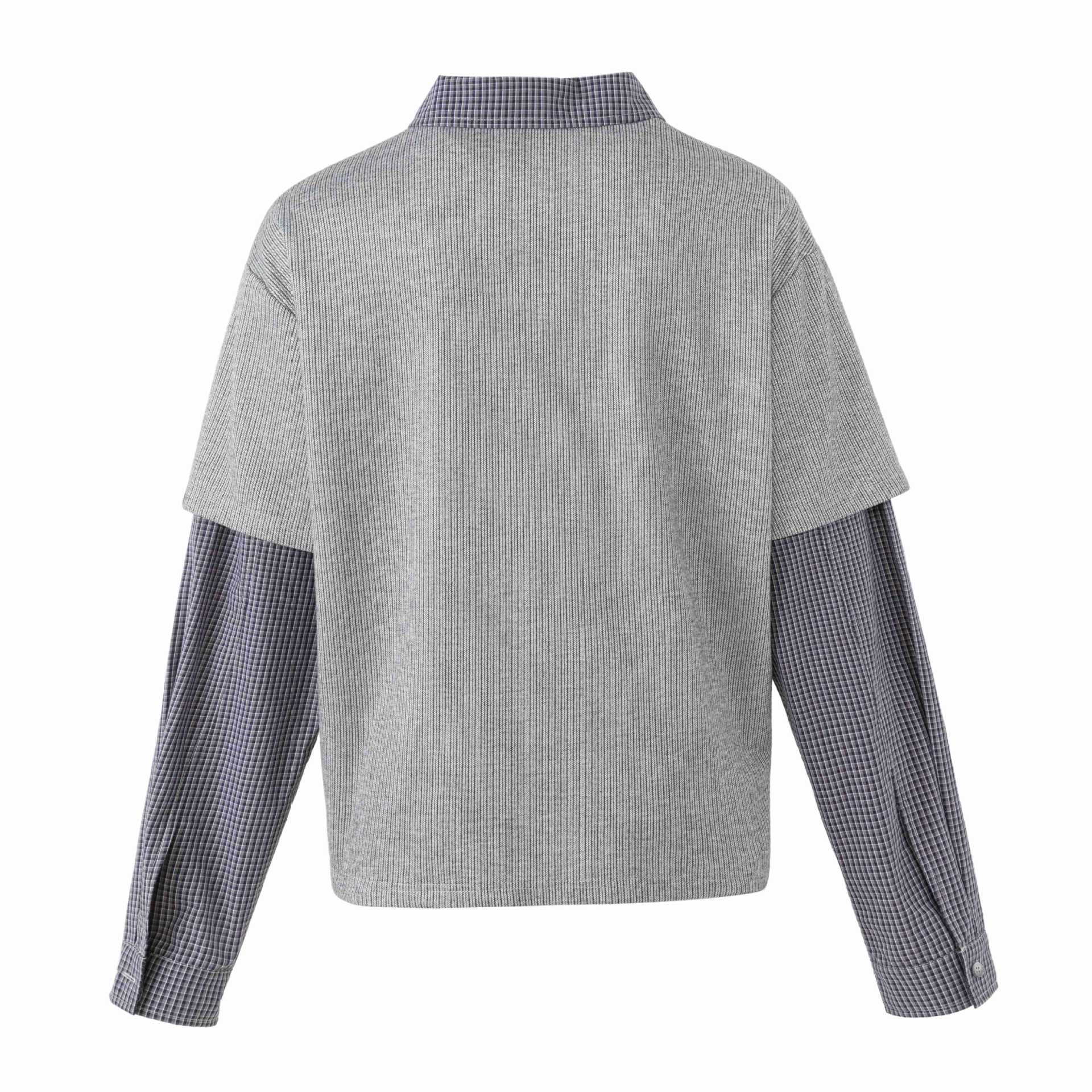 Unisex Layered Look Knit Polo Shirt with Checkered Insert Sleeves and Statement Print Chichicherry