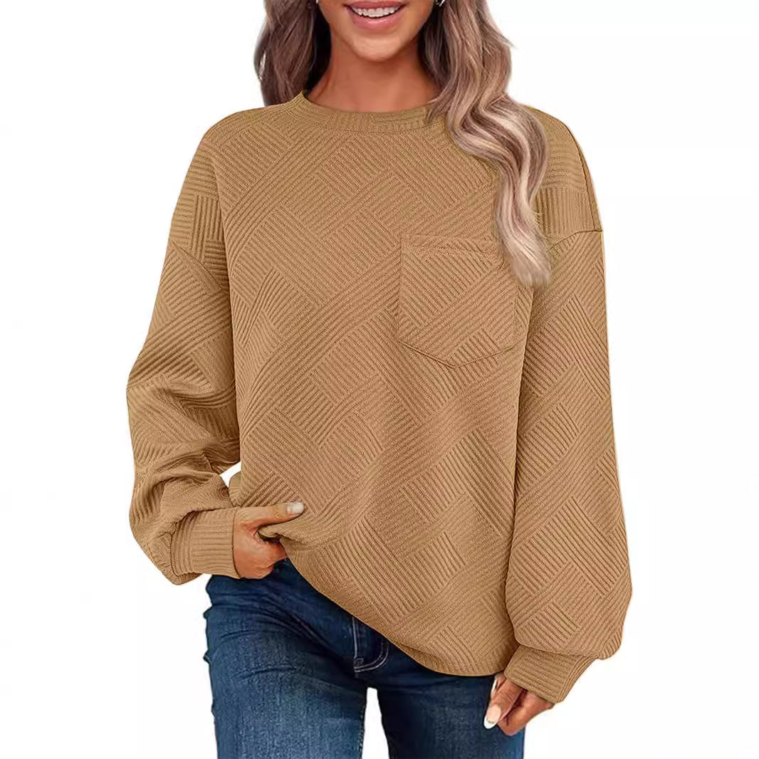 Women's Oversized Textured Knit Sweater with Chest Pocket Chichicherry