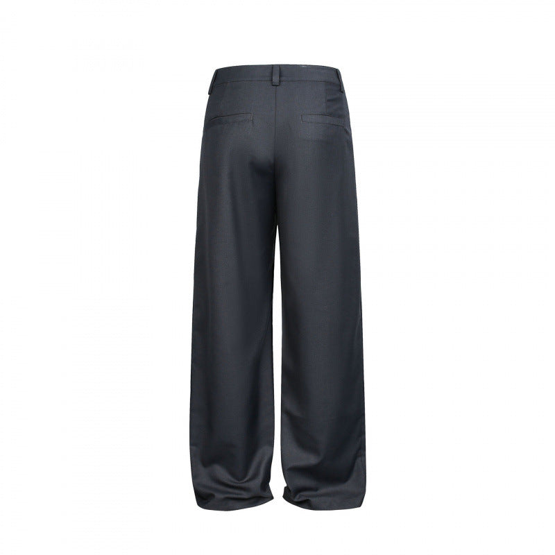 Women Wide Pleated Trousers with High Waist and Visible Button Placket Chichicherry
