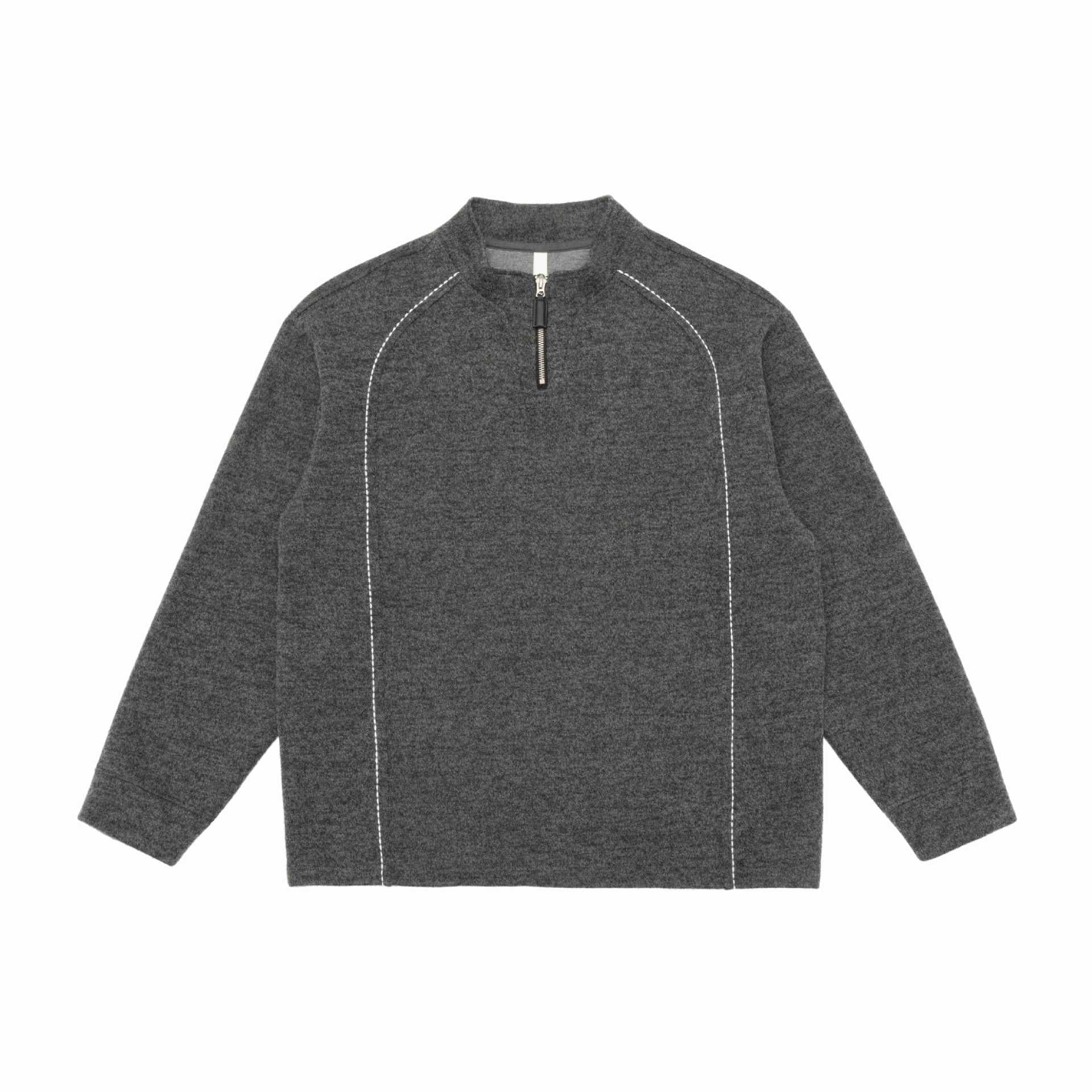 Men's Half-Zip Sweatshirt with Stand Collar and Contrast Stitch Chichicherry