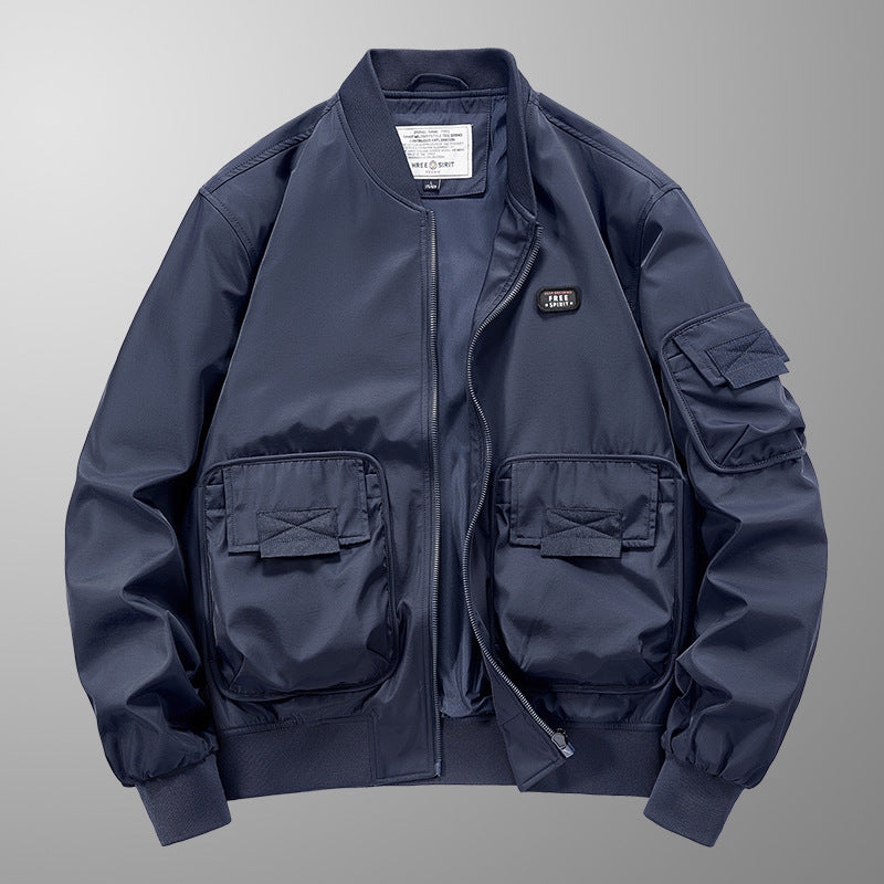 Men's lightweight nylon bomber with utility pockets, sleeve organizer and ribbed hem Chichicherry