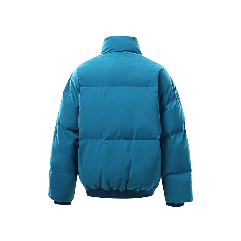 Unisex Short-cut Boxy Puffer Jacket with High Stand Collar and Internal Zipper Chichicherry