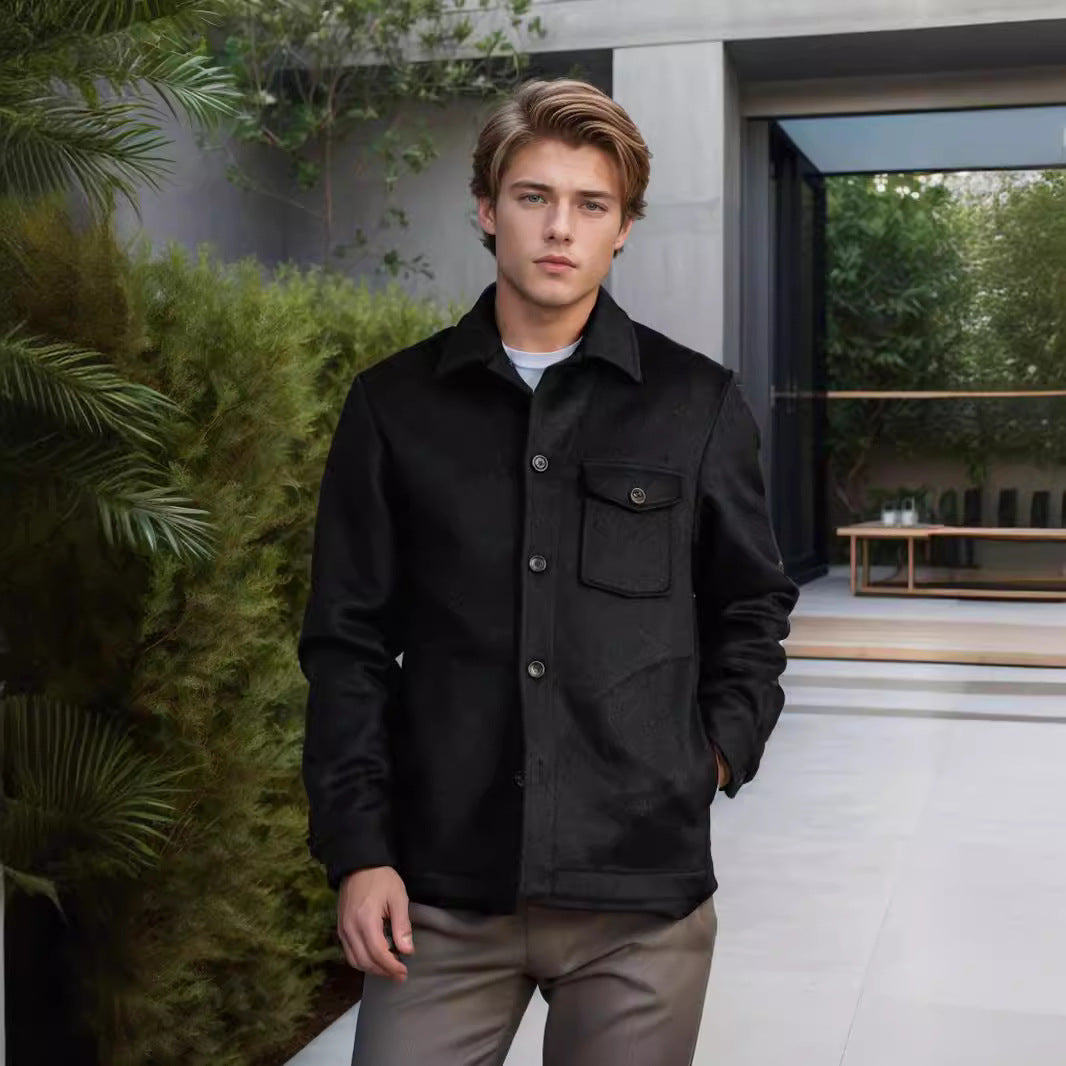 Men's wool blend work jacket with chest pocket and shirt collar Chichicherry