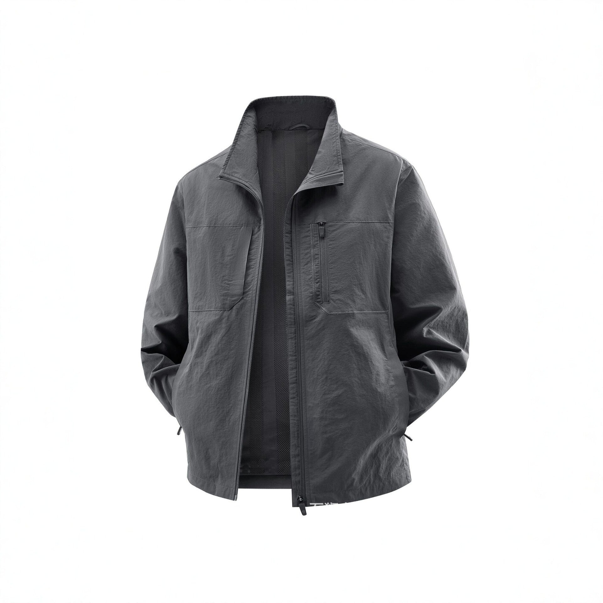 Men's Lightweight Field Utility Jacket with Mesh Lining, Stand-Up Collar and Zipper Pockets Chichicherry