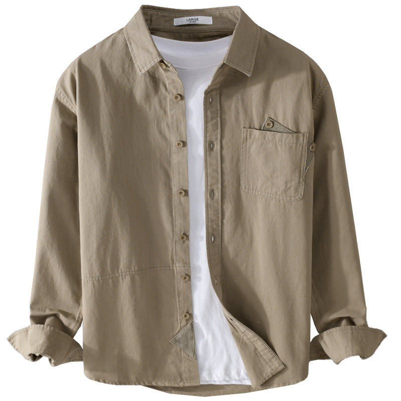 Men's Minimalist Cotton Layer Shirt with Kent Collar, Chest Pocket and Soft Touch Chichicherry