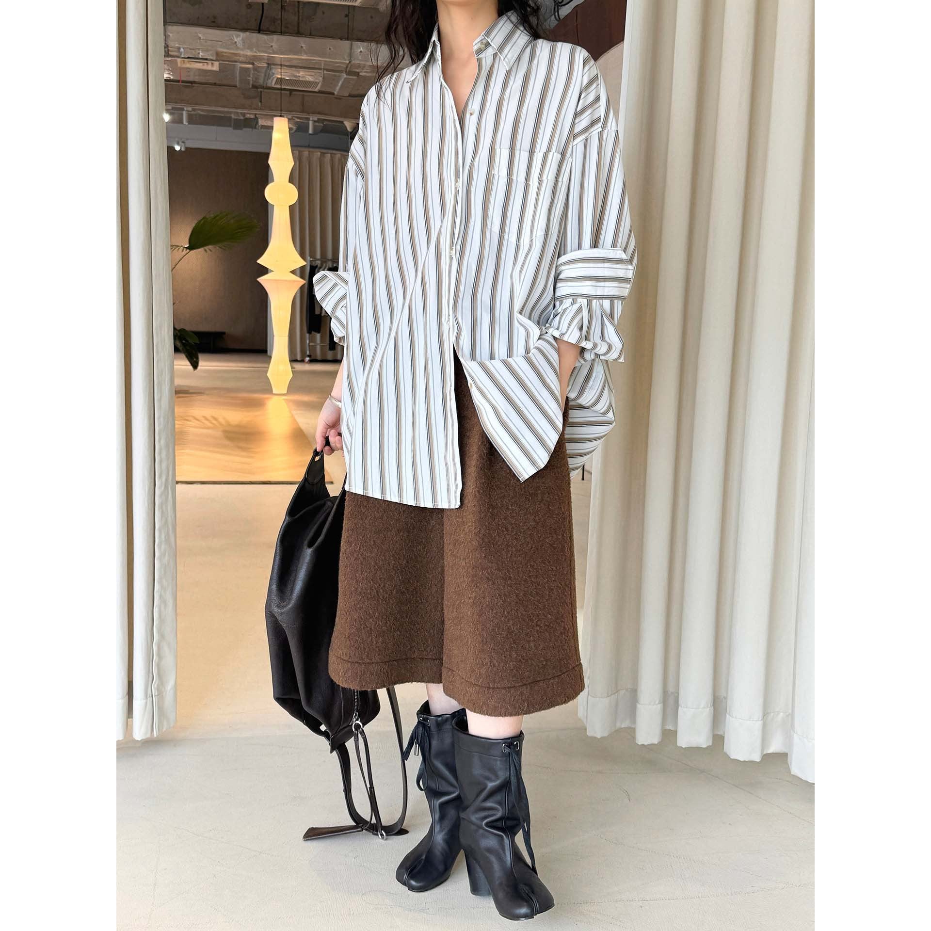 Women's Oversized Long Sleeve Shirt Blouse made of Cotton Blend with Kent Collar Chichicherry
