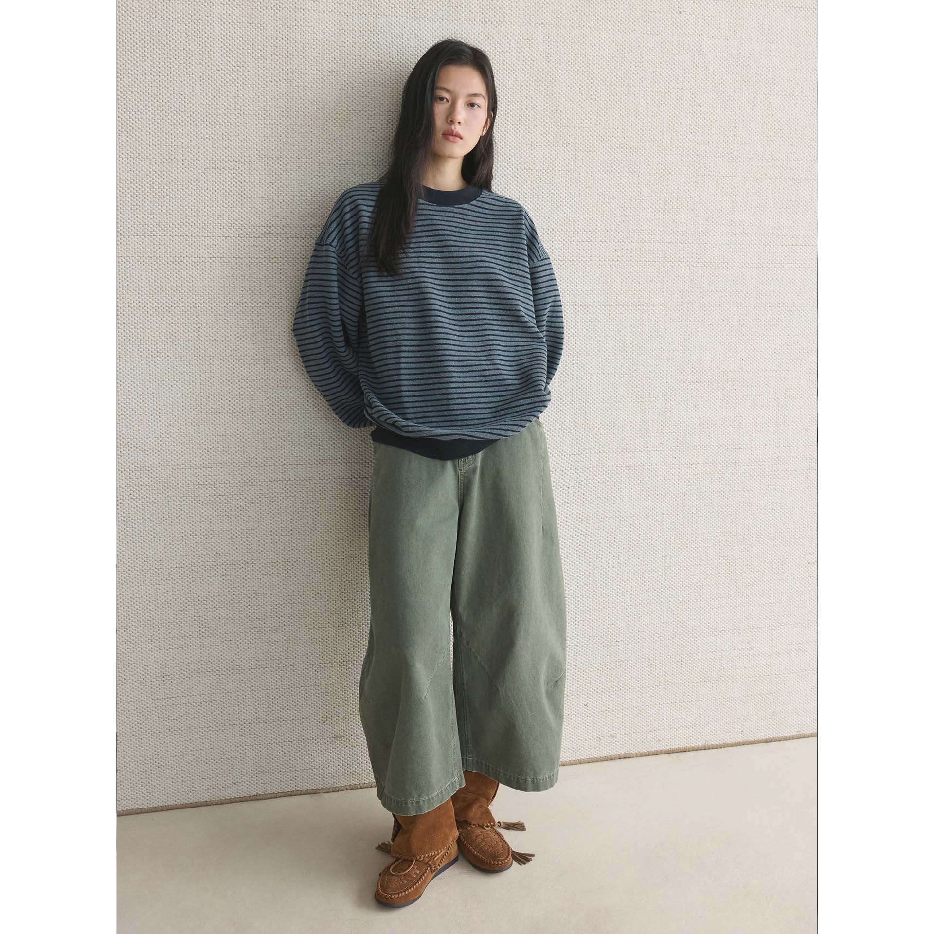 Women Oversize Striped Fine Knit Sweater with Dropped Shoulder Chichicherry