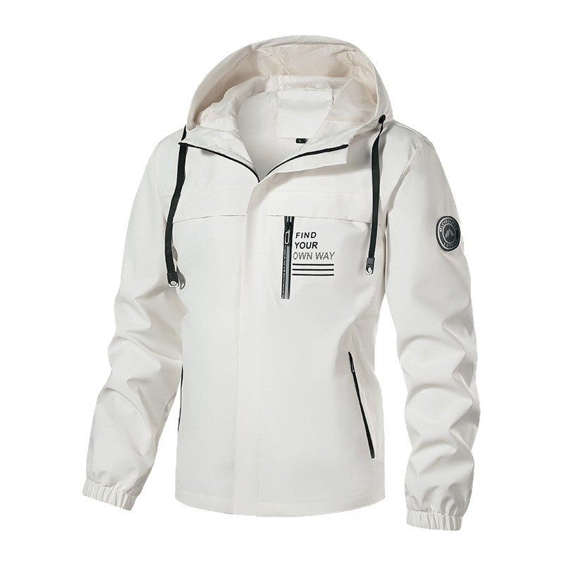 Men's Softshell Outdoor Jacket with Hood, Water-Repellent and Chest Zipper Pocket Chichicherry