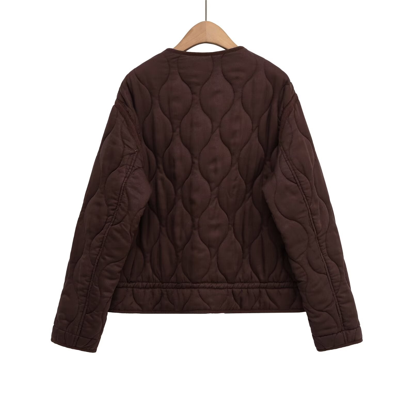 Women quilted transition jacket with zipper and button placket, round neck and drawstring Chichicherry