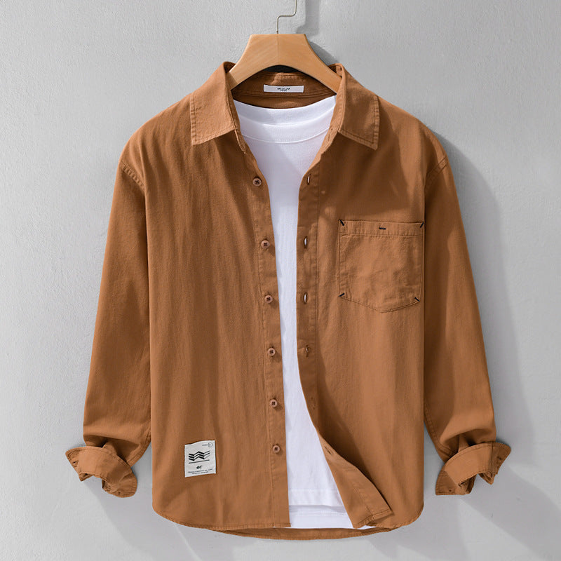 Men's Open Cotton Overshirt in Layering Look with Applied Chest Pocket Chichicherry