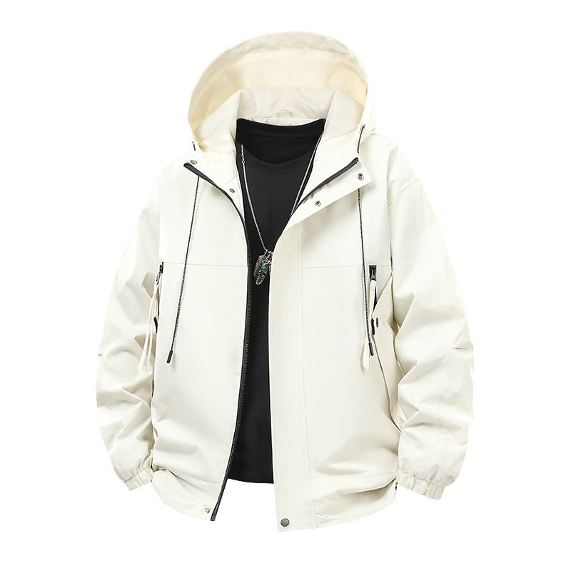 Men's modern wind- & water-repellent hooded jacket in boxy cut with adjustable hem and utility pockets Chichicherry