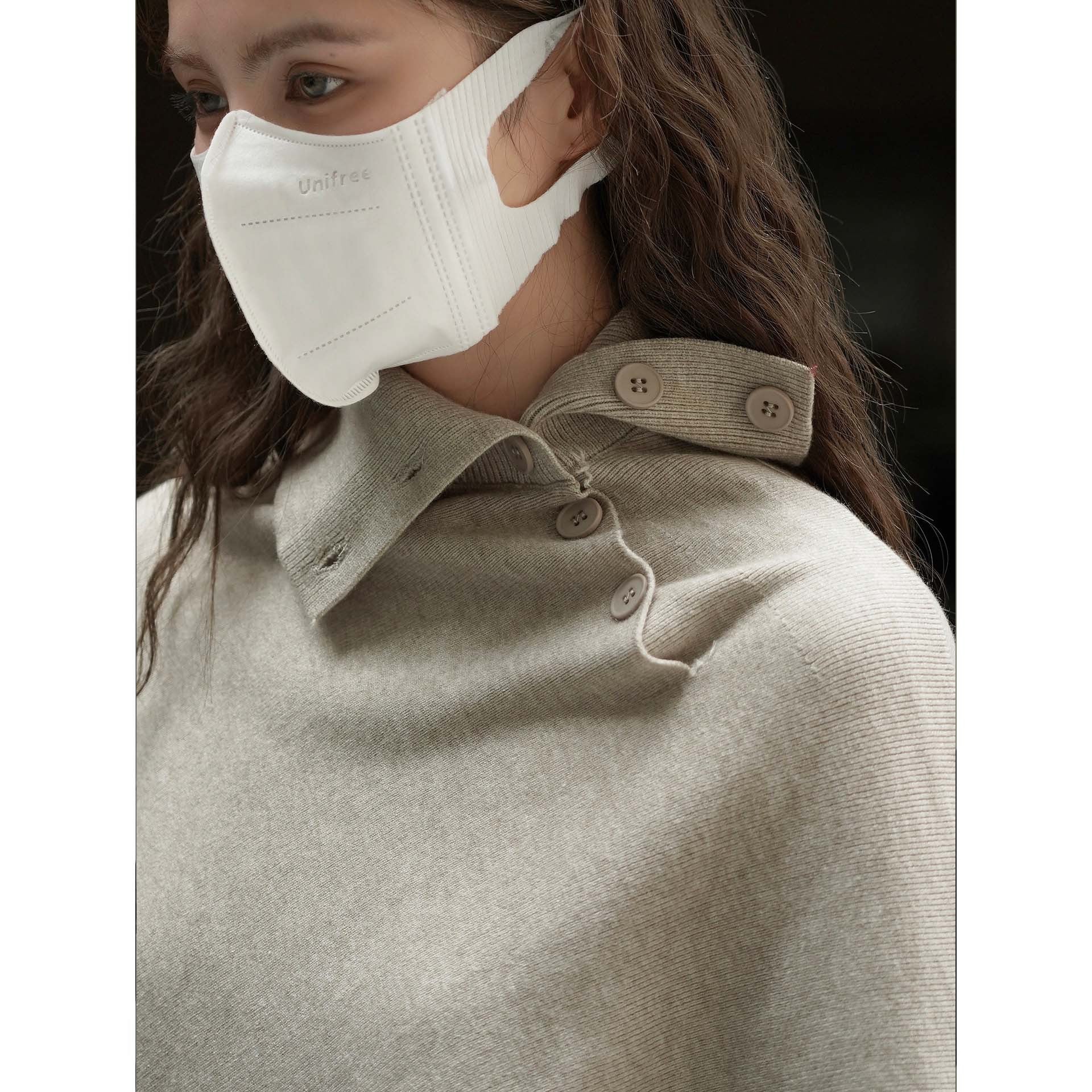 Women's Asymmetrical Knit Poncho with Button Collar and Oversized Silhouette Chichicherry