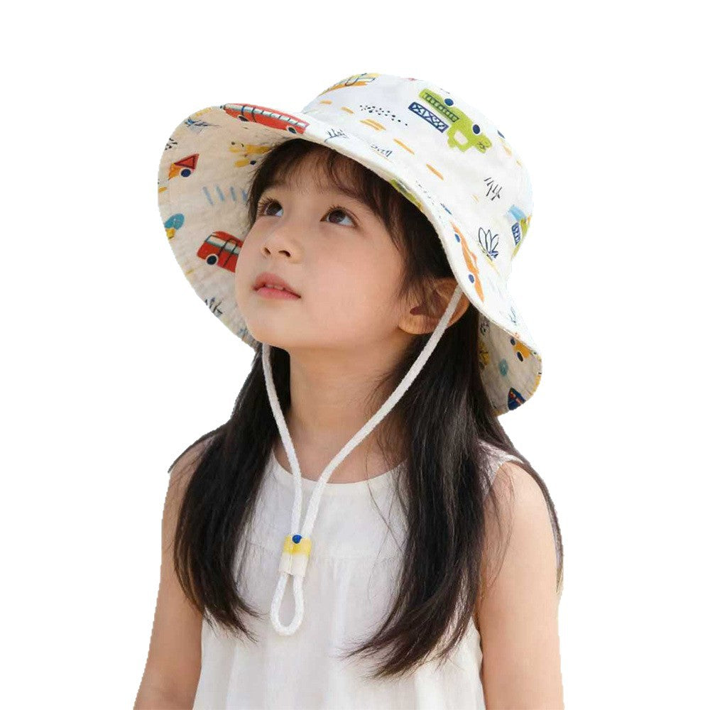 Unisex children's sun hat with wide brim adjustable chin strap and unicorn print Chichicherry
