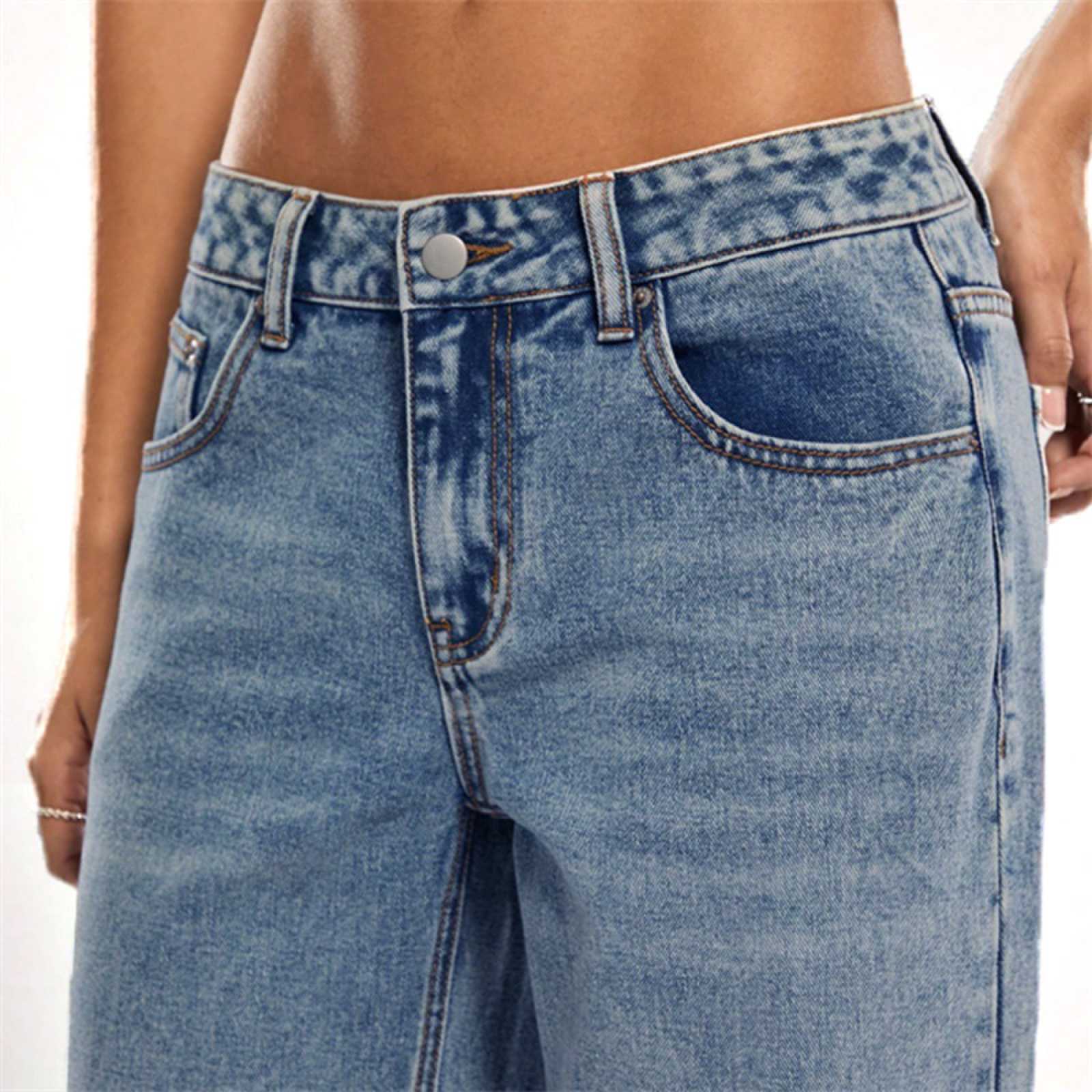 Women's High-Waisted Denim Pants with Extra Wide Leg and Clean Vintage Wash Chichicherry