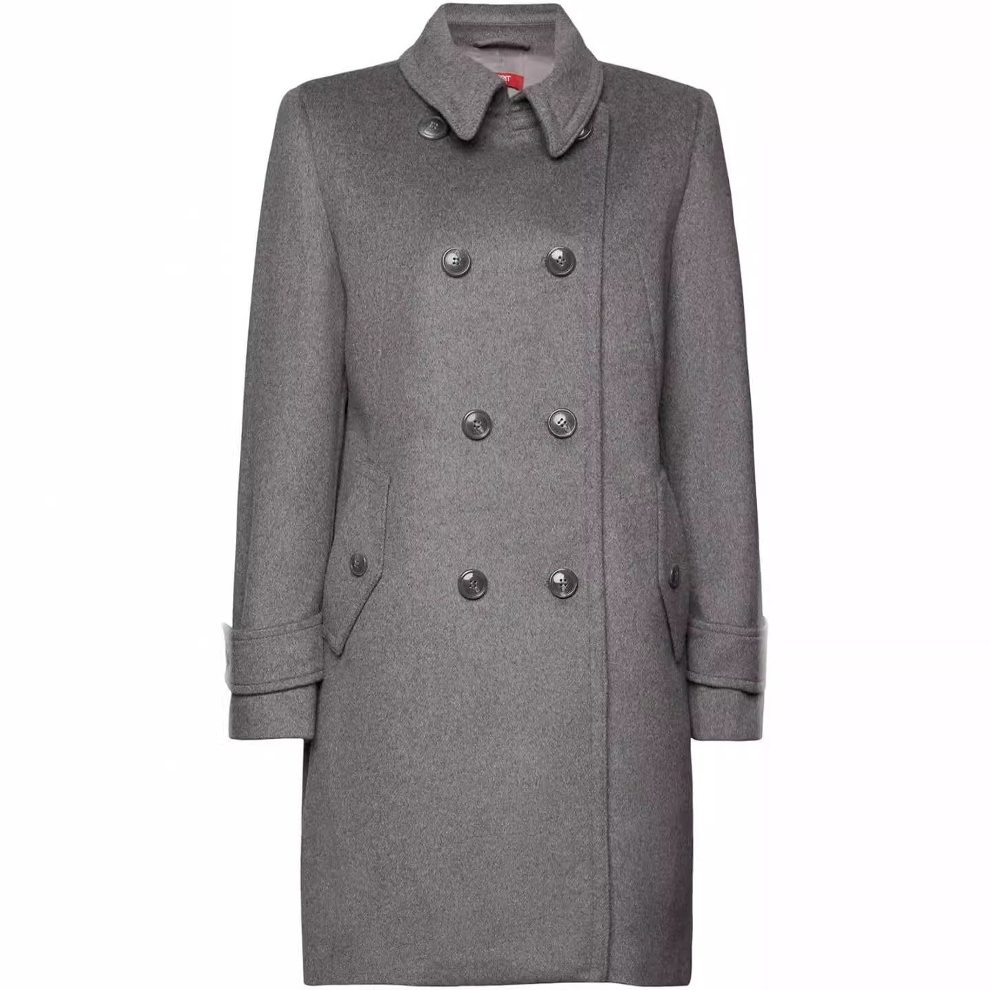 Women's Mid-length Double-breasted Navy-inspired Wool-blend Peacoat with Flap Pockets Chichicherry