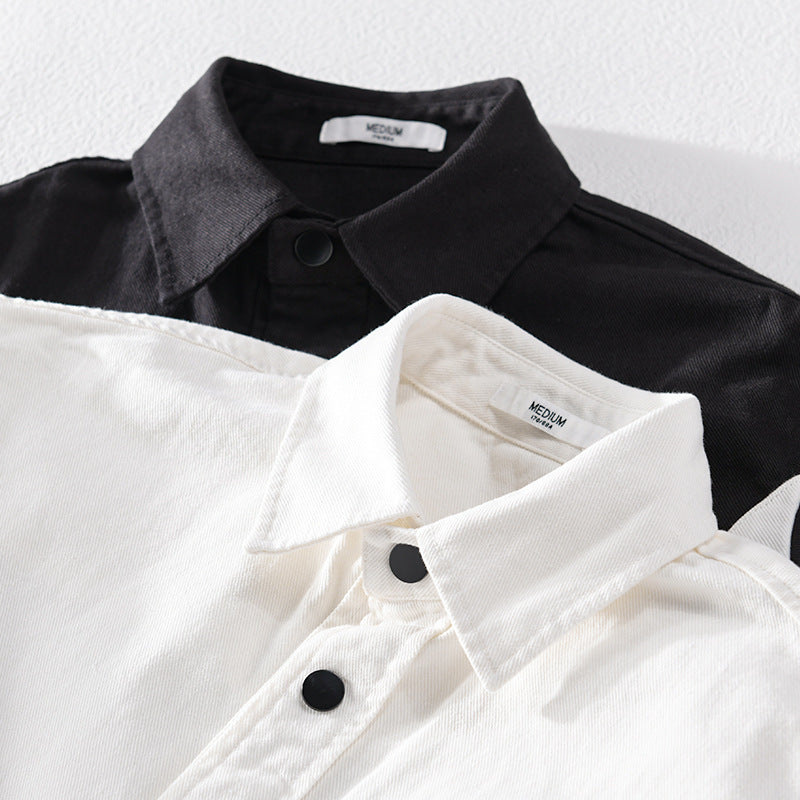Men's Cotton Overshirt in Layering Style with Geometric Colorblock Inserts and Snap Button Placket Chichicherry