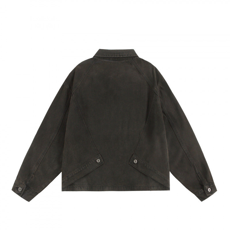 Unisex Boxy Worker Blouson made of washed canvas with a full zipper, shirt collar, and asymmetrical patch pockets Chichicherry