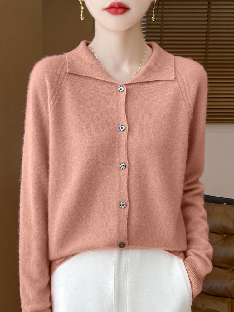Women Cozy Lapel Collar Cardigan in Cashmere Look with Mohair Effect Chichicherry