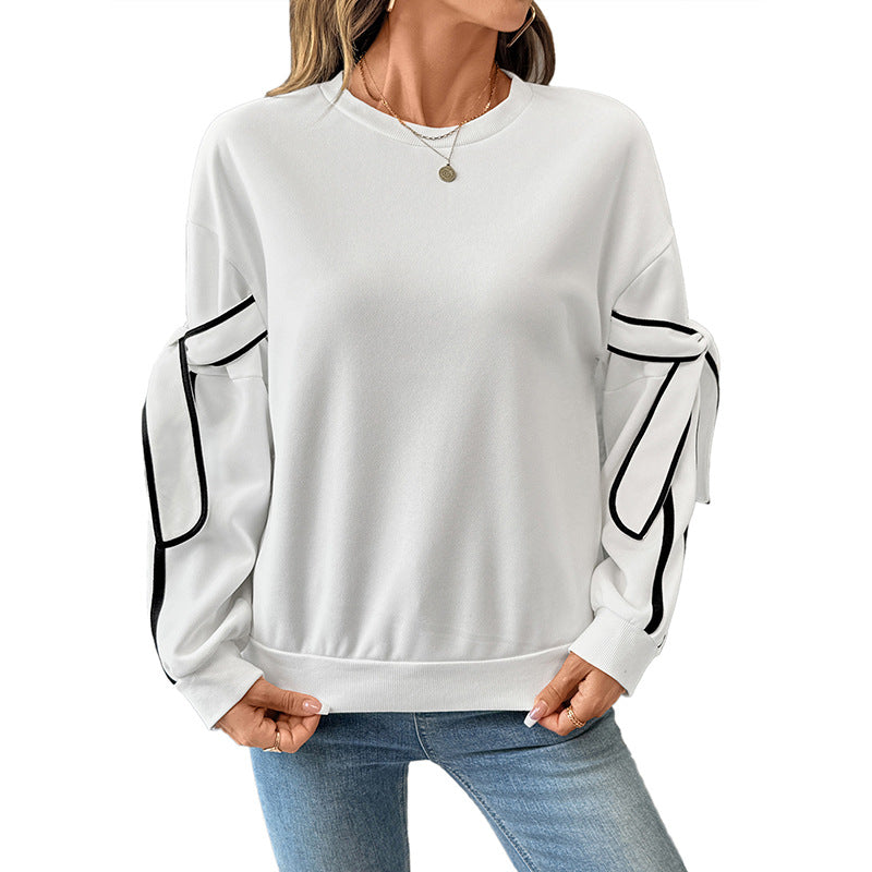 Women's Oversize Sweatshirt with Bow Sleeves and Contrast Piping Chichicherry