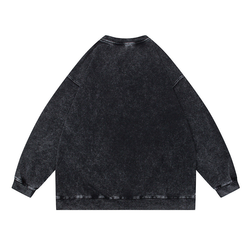 Unisex Oversize Mineralwash Round Neck Sweatshirt with Raglan Sleeves and Ribbed Cuffs Chichicherry