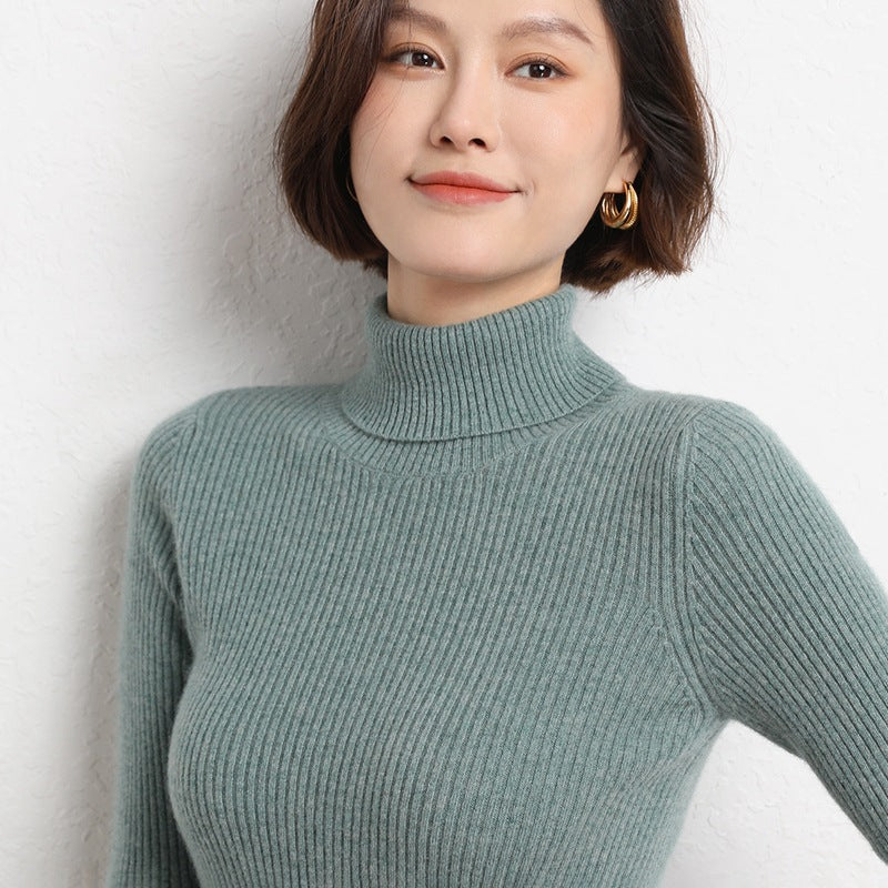 Women's Tailored Fine Knit Turtleneck Sweater with Fine Ribbed Texture and Cashmere Look Chichicherry