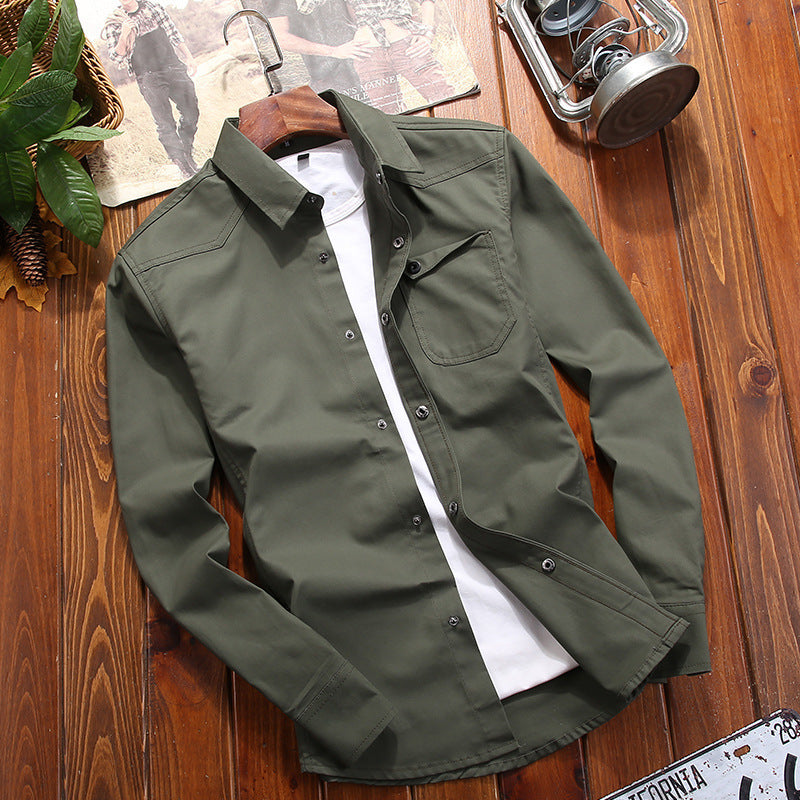 Men's Canvas Overshirt in Worker Look with Chest Flap Pocket and Western Seam Detail Chichicherry