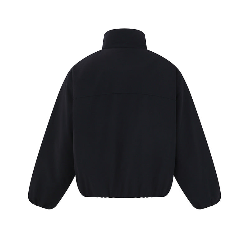 Unisex Lightweight Boxy Puffer Jacket with High Stand-Up Collar and Elastic Hem Chichicherry