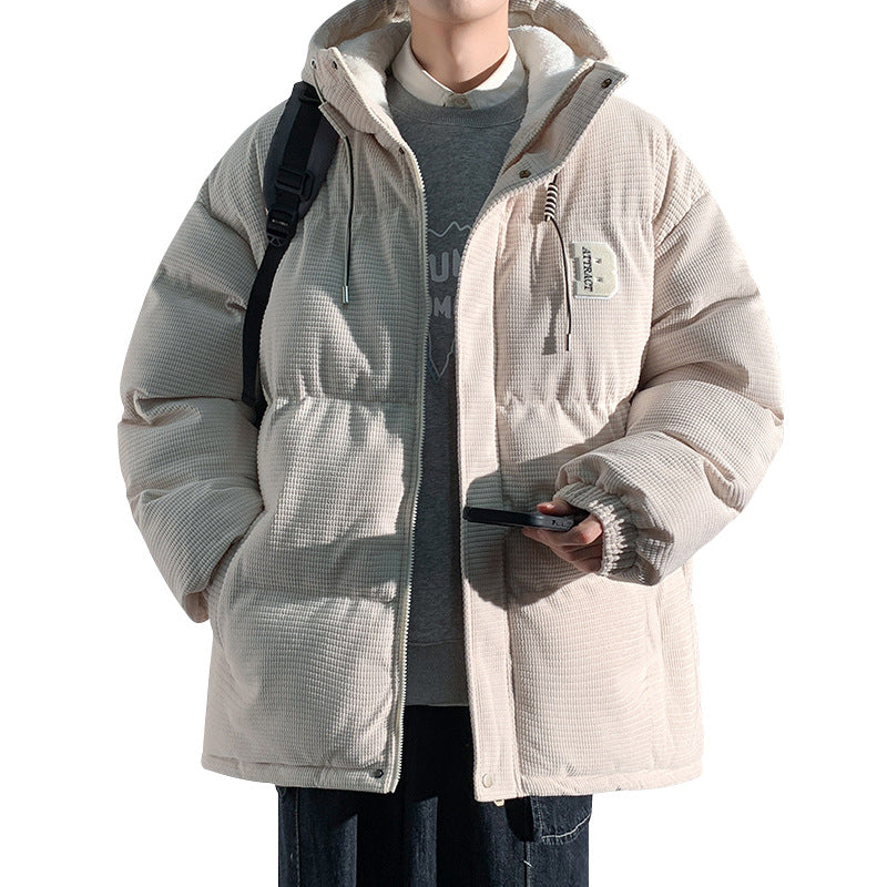 Men's Padded Cord Quilted Jacket with Hood, Teddy Fleece Lining and Oversized Fit Chichicherry