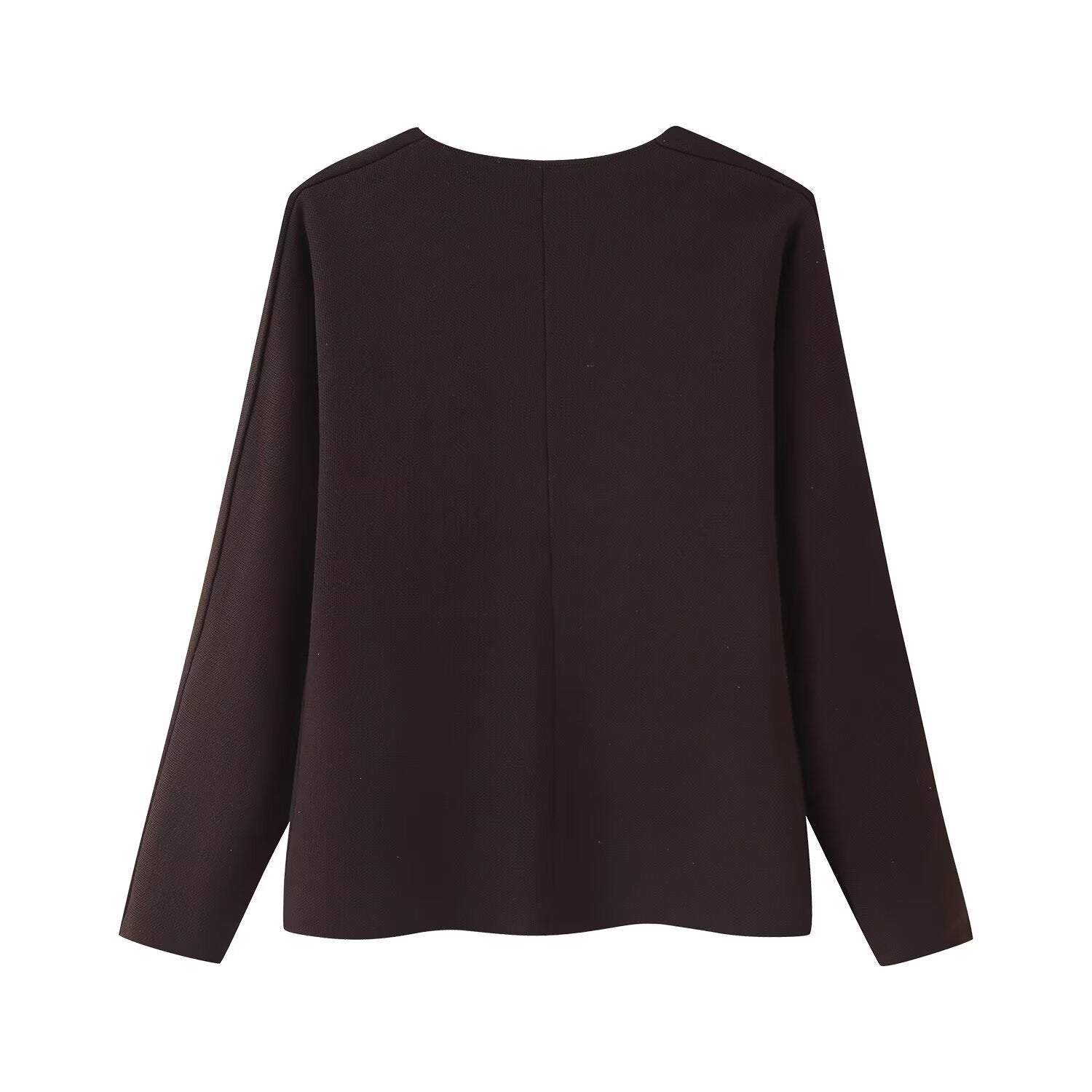 Women's Boxy Fine Knit Jacket with Deep V-Neck and Golden Decorative Buttons Chichicherry