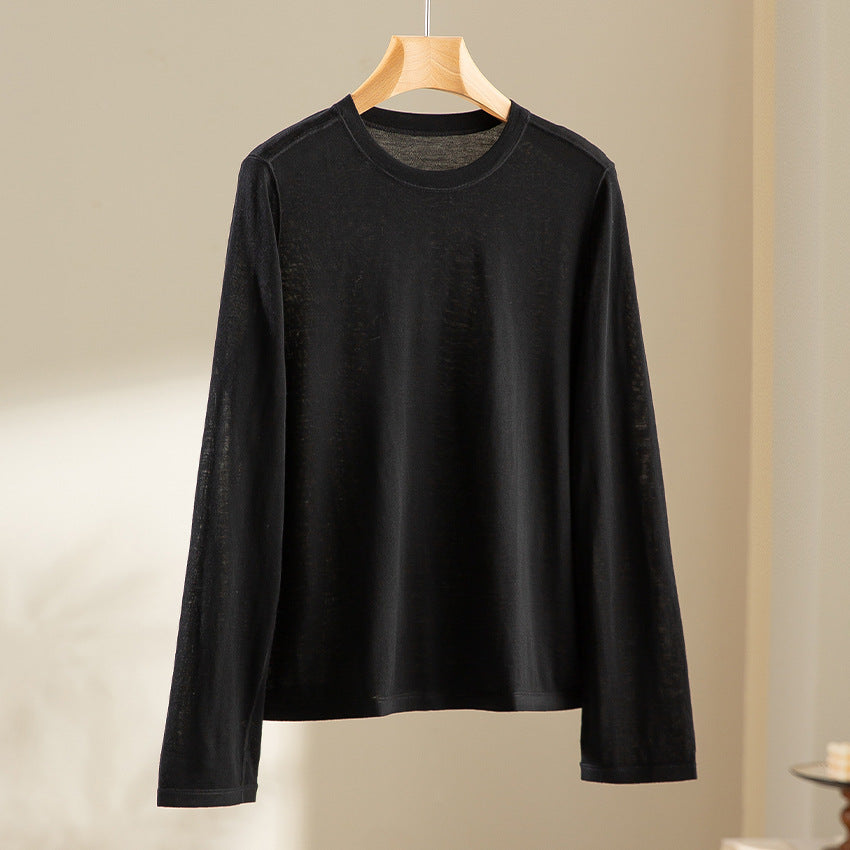 Women Fine Knit Long Sleeve Shirt with Round Neckline and Light Jersey Quality Chichicherry