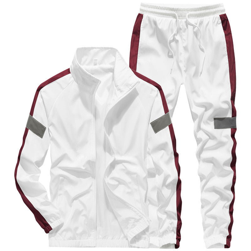 Men's Sportive Leisure Training Suit Set made of lightweight windbreaker material with contrast stripes and reflective inserts Chichicherry