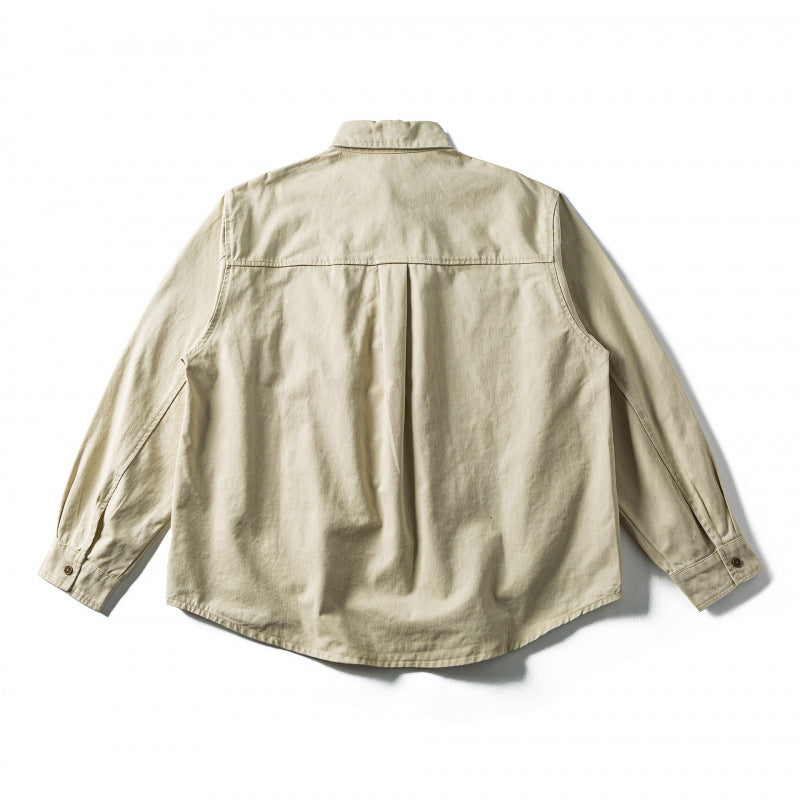Unisex Oversize Shirt Jacket made of Canvas Cotton Blend with Chest Pocket and Decorative Embroidery Chichicherry