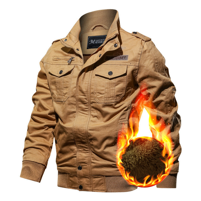 Men's Military-Inspired Canvas Field Jacket with Epaulettes, Chest Flap Pockets and Ribbed Cuffs Chichicherry