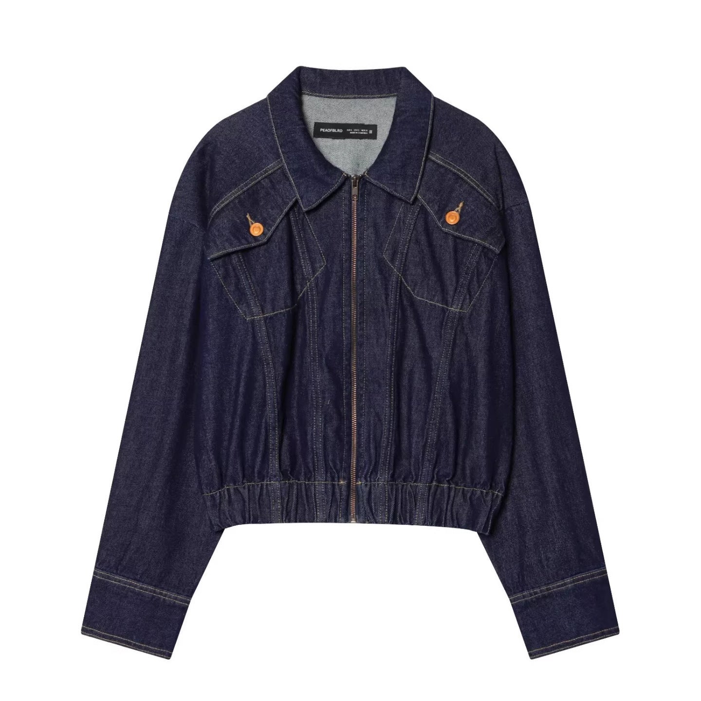 Women's bomber style jeans jacket with zipper and elastic hem Chichicherry