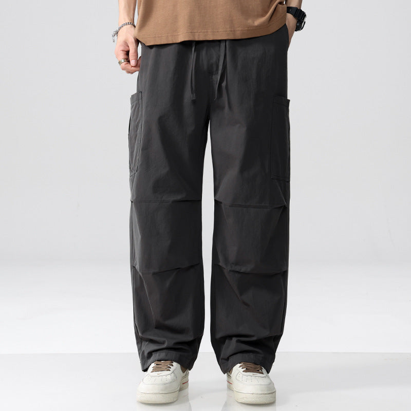 Men's Loose Cargo Pants in Utility Style with Drawstring and Patch Side Pockets Chichicherry