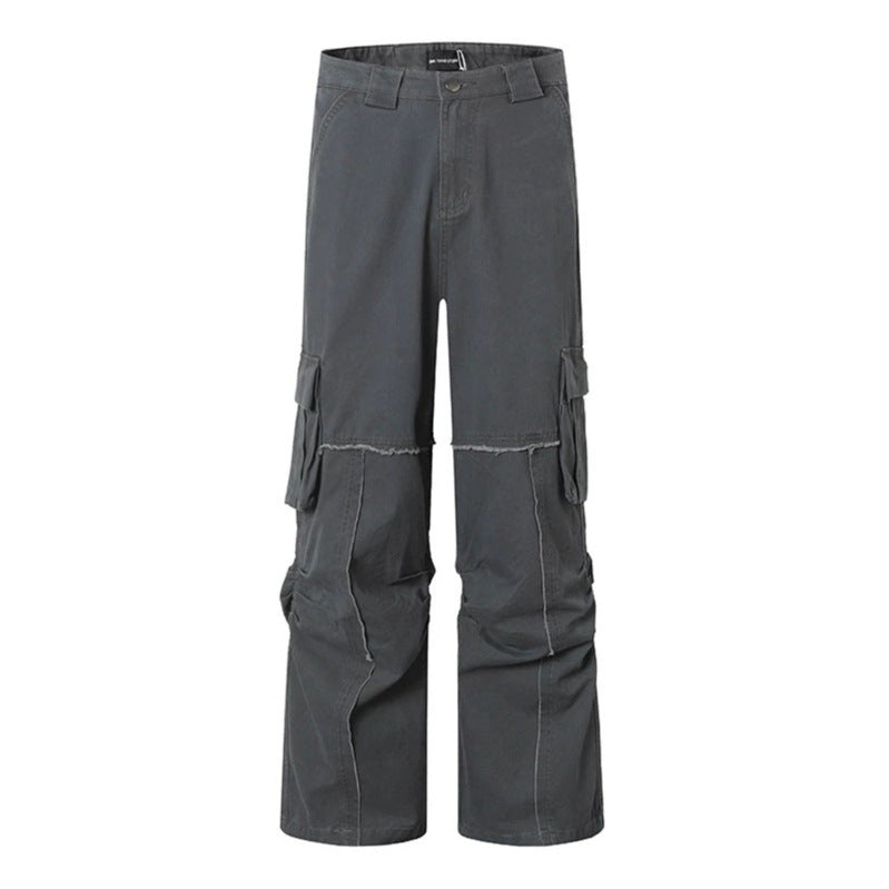 Women's Wide Cargo Culotte Pants with High Waist, Multi-Pockets and Visible Seam Details Chichicherry