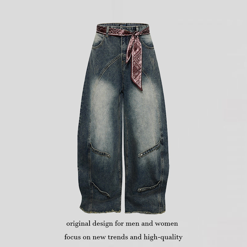 Women Wide Denim Culotte with High Waist and Bandana Belt Chichicherry