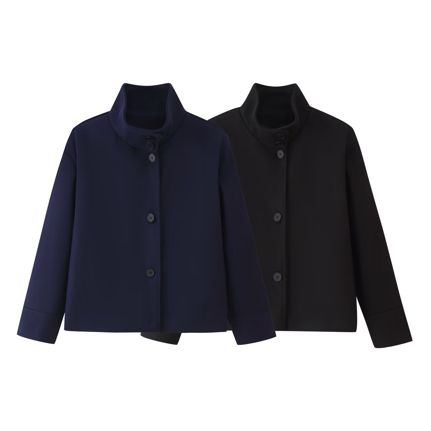 Women's Boxy Short Jacket with High Stand Collar and Concealed Button Placket Chichicherry