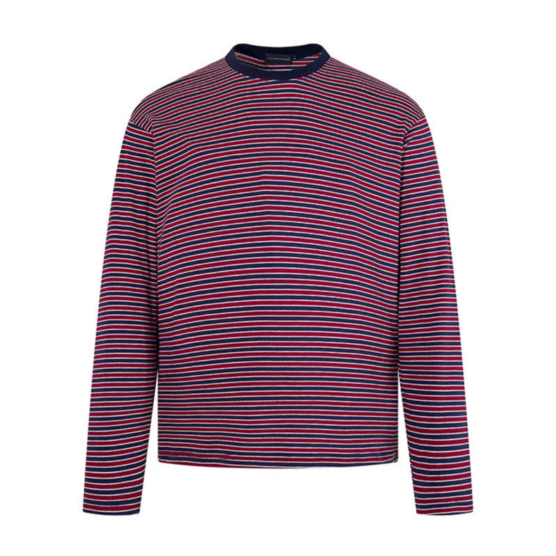 Men's Striped Long-Sleeve Shirt made of Cotton Blend with Round Neck and Relaxed Fit Chichicherry