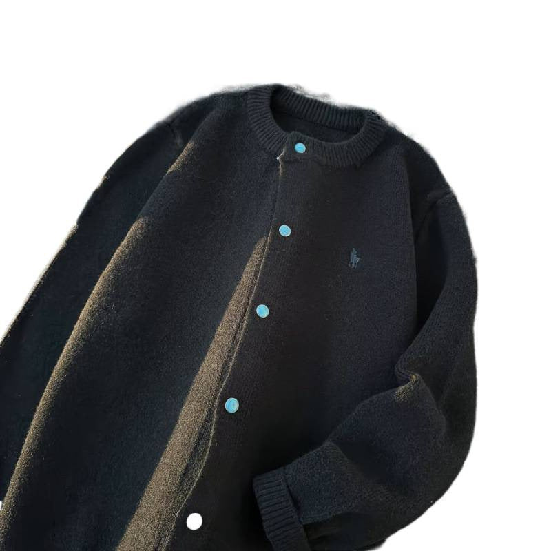 Unisex Oversize-Strickjacke mit Druckknopfleiste, geripptem Saum und Melange-Optik Chichicherry