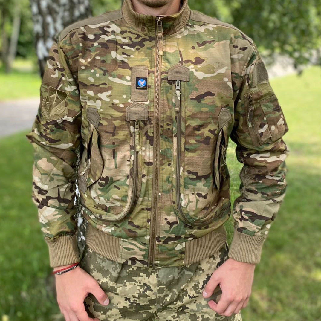 Men's Military-Inspired Bomber Jacket with Multiple Pockets, Sleeve Organizer, and Ribbed Cuffs Chichicherry