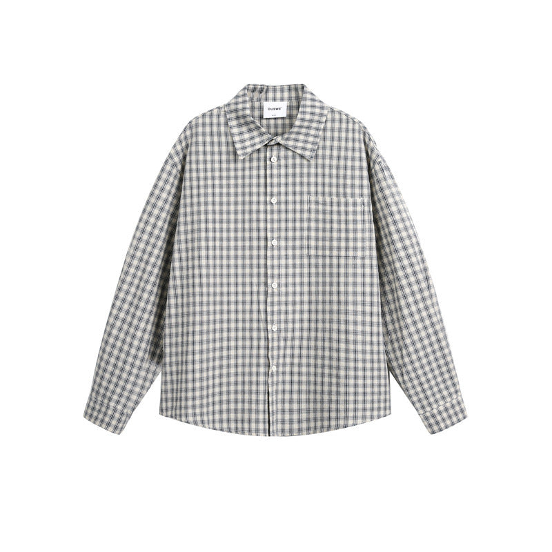 Unisex Checkered Relaxed Button Shirt made of Brushed Cotton with Chest Pocket Chichicherry