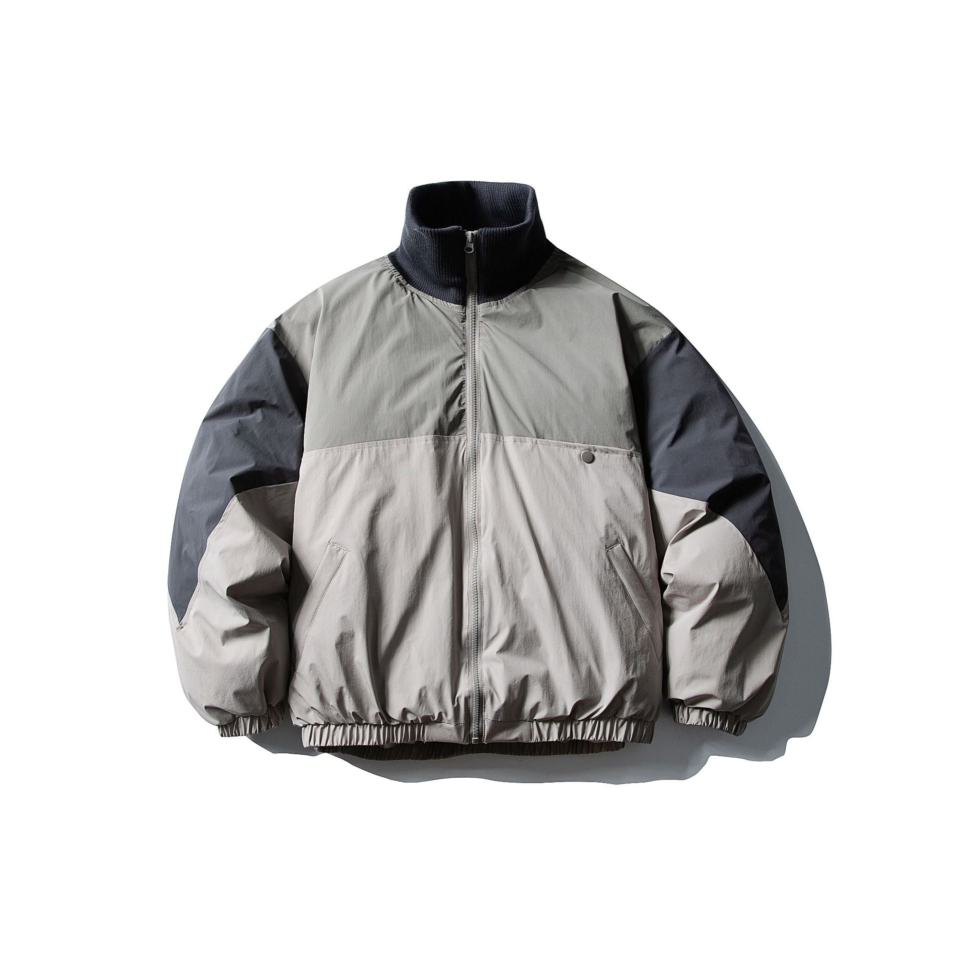 Men's Quilted Boxy Bomber with High Ribbed Collar and Elastic Hem Chichicherry