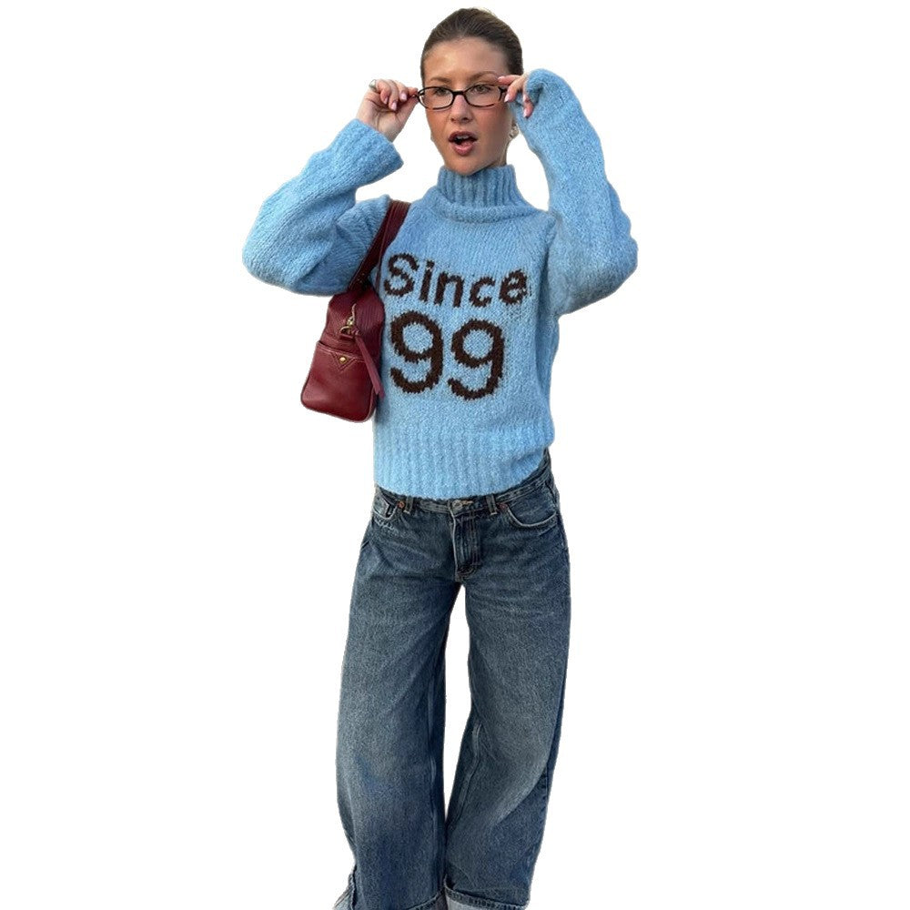 Women's cozy oversized mohair sweater with high roll neck and statement logo Chichicherry