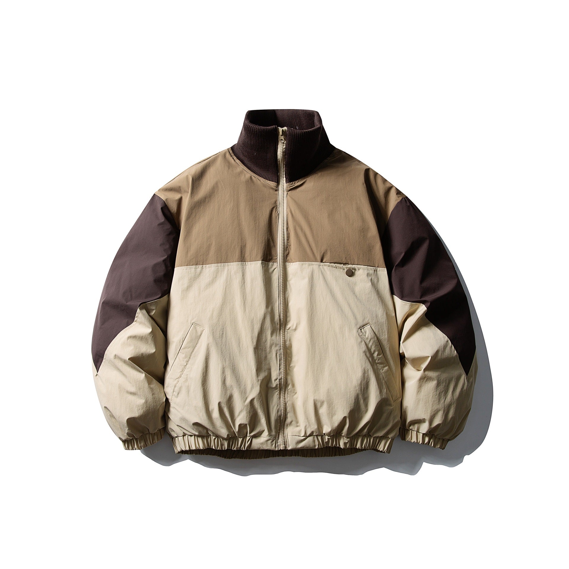 Men's Quilted Boxy Bomber with High Ribbed Collar and Elastic Hem Chichicherry