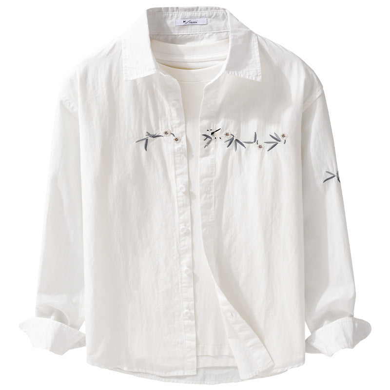 Women's loose embroidered cotton overshirt with kent collar and layering detail Chichicherry