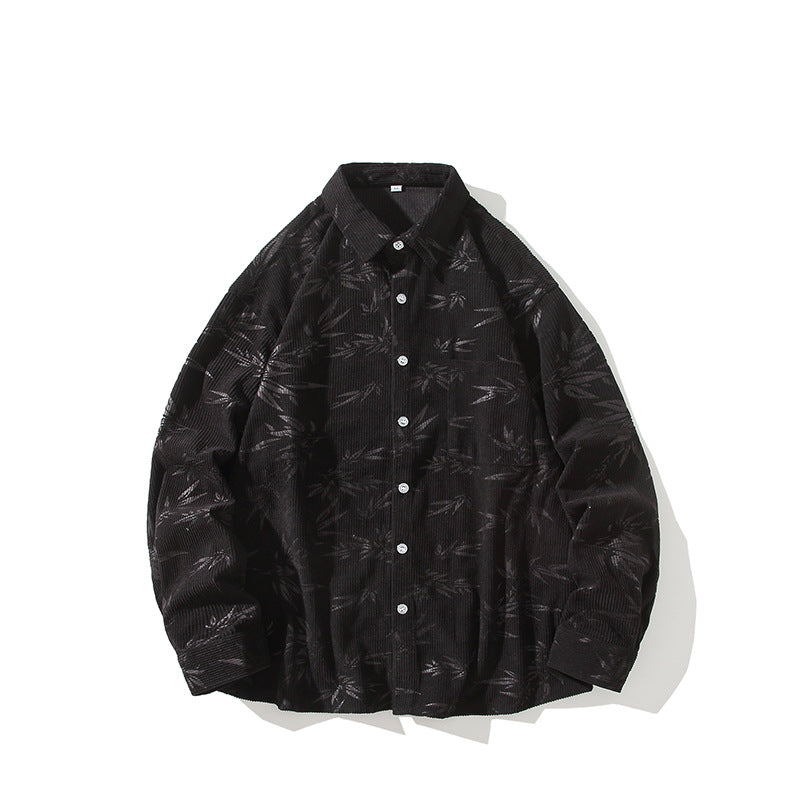Men's Oversized Cord Shirt with Tonal Embroidery and Chest Pocket Chichicherry