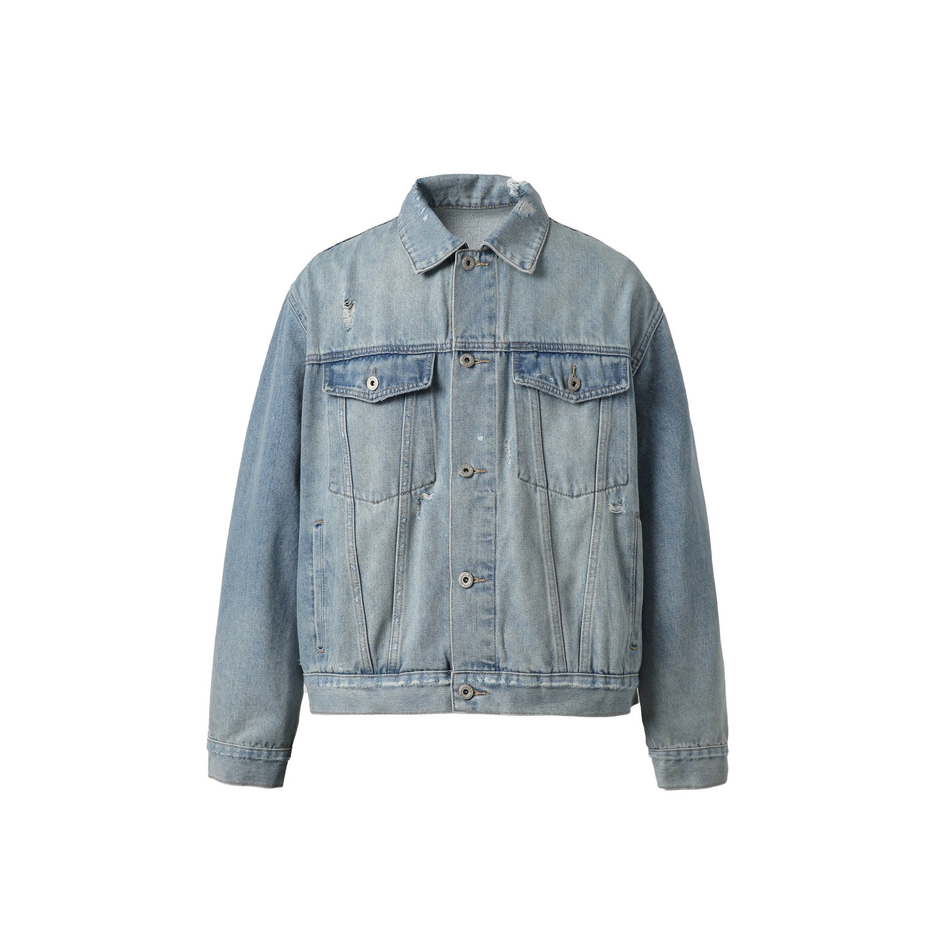Unisex Oversized Denim Jacket with Used Look, Boxy Cut and Chest Pockets Chichicherry